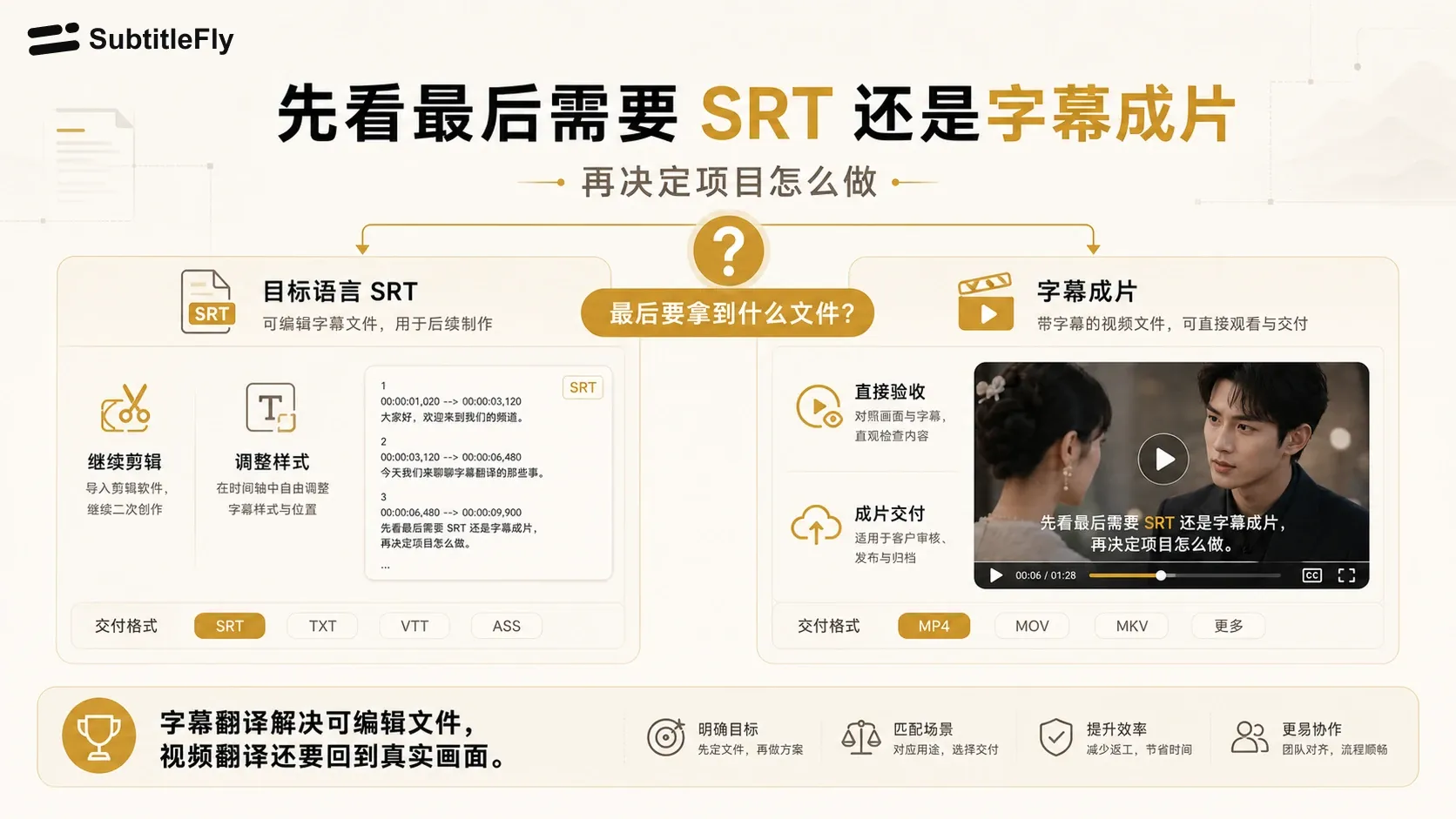 先看最终需要SRT还是字幕成片