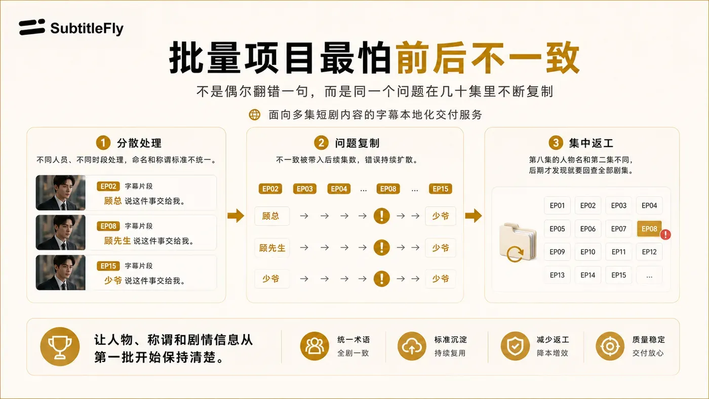 SubtitleFly 展示人物称谓前后不一致如何在多集短剧中持续传播